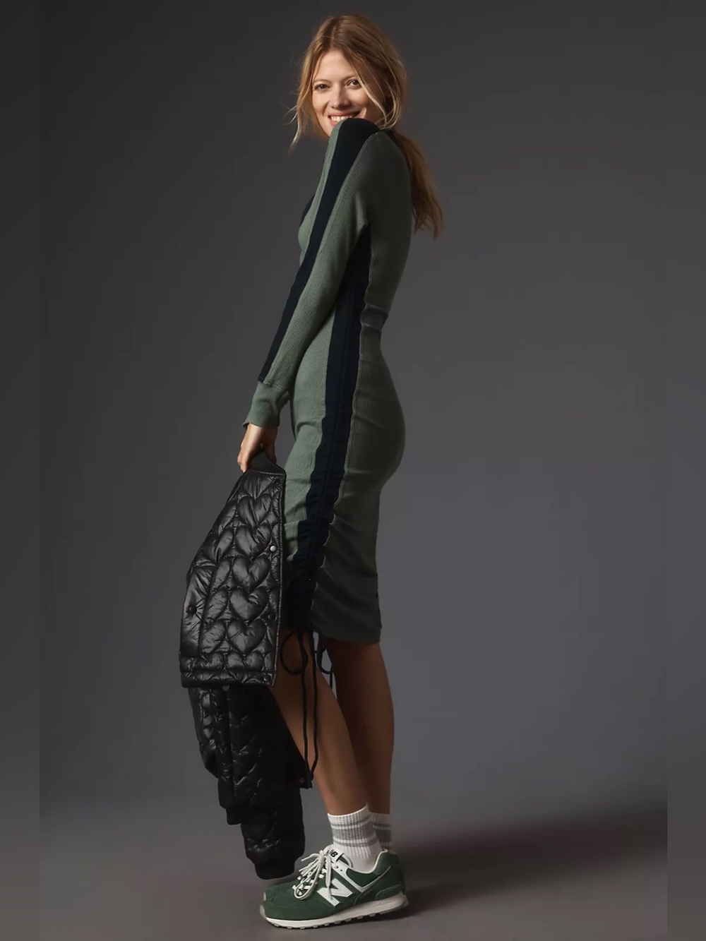 Anthropologie Daily Practice Colorblock Polo Midi Long Sleeve Green Dress S